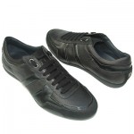 $330 Hugo Boss Black Label Leather Sneakers Black Mens Shoes 12 45 Walking 11.5