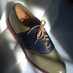 Vintage Cole Haan Brogue Saddle Shoe Deep Nvy & Lt Sage/Taupe Men 10.5 USA MADE