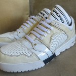 DIESEL I`M PRESSION SLIP MENS WHITE LEATHER SNAKERS, SIZE 11M