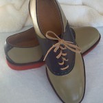 Vintage Cole Haan Brogue Saddle Shoe Deep Nvy & Lt Sage/Taupe Men 10.5 USA MADE