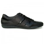 $330 Hugo Boss Black Label Leather Sneakers Black Mens Shoes 12 45 Walking 11.5