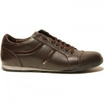 $225 Hugo Boss Black Label Leather Sneakers Brown Mens Shoes 10 43 Walking .5