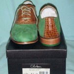 Excellent New In Box Cole Haan Mens Green And Brown Alligator lace Sadle Oxfords