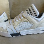 DIESEL I`M PRESSION SLIP MENS WHITE LEATHER SNAKERS, SIZE 11M