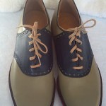 Vintage Cole Haan Brogue Saddle Shoe Deep Nvy & Lt Sage/Taupe Men 10.5 USA MADE