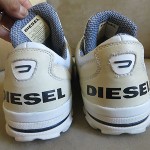 DIESEL I`M PRESSION SLIP MENS WHITE LEATHER SNAKERS, SIZE 11M
