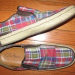 MENS COLE HAAN MADRAS PLAID CANVAS SLIP-ONS, LOAFERS~11 M
