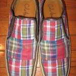 MENS COLE HAAN MADRAS PLAID CANVAS SLIP-ONS, LOAFERS~11 M