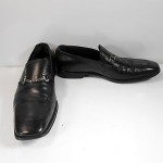 Hugo Boss Black Leather Slip Ons Loafers Silver Horse Bit Buckle Mens 10 VGUC
