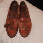 11.5  Mens Cole Haan Hann Country Tan Leather Tassle Front Slip On Loafers