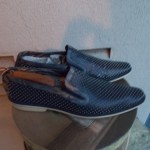 HUGO BOSS BLACK LEATHER PERFORATED HOLES WASHED SLIP ON LOAFER SHOES 42