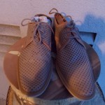 HUGO BOSS CAMEL LEATHER PERFORATED HOLES WASHED LACE UP LOAFER SHOES 41