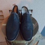 HUGO BOSS BLACK LEATHER PERFORATED HOLES WASHED SLIP ON LOAFER SHOES 42