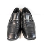 Hugo Boss Black Leather Slip Ons Loafers Silver Horse Bit Buckle Mens 10 VGUC
