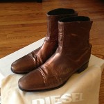 MEN’S USED DIESEL GUENO BRONZE METALLIC LEATHER ANKLE BOOT SHOE, SZ 10 (44 EU)
