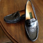 COLE HAAN  Black Woven Leather Slipons/ Penny Loafers  Men’s Shoes