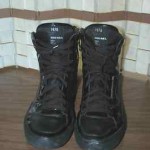 DIESEL MEN’S BLACK HIGH TOP FAUX PATENT LEATHER ZIP ATHLETIC FASHION SHOES~10
