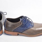 COLE HAAN 8 gray blue leather AIR COLTON SADDLE croc perforated oxford shoe NEW