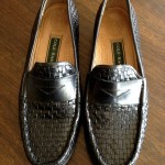 COLE HAAN  Black Woven Leather Slipons/ Penny Loafers  Men’s Shoes