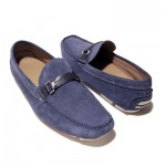 $245 HUGO BOSS Navy Blue Drivers Loafers Shoes 12 45 Mens Casual Moccasins 45.5