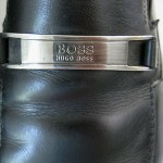 HUGO BOSS MENS BLACK LEATHER LOAFERS WITH SILVER TONE FRONT BUCKLE SIZE 9