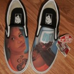 NWT BRAND NEW VANS SLIP ON CUSTOM CULTURE INK’D BLACK WHITE MENS SIZE 8 SHOES !!