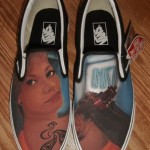 NWT BRAND NEW VANS SLIP ON CUSTOM CULTURE INK’D BLACK WHITE MENS SIZE 9.5 SHOES