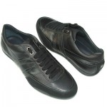 $330 Hugo Boss Black Label Leather Sneakers Black Mens Shoes 11 44 Trainers 10.5