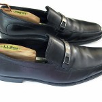 HUGO BOSS MENS BLACK LEATHER LOAFERS WITH SILVER TONE FRONT BUCKLE SIZE 9