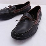 Mens 10.5 M COLE HAAN Black & Brown Leather Moc Toe Tie Loafers Boat Shoes