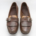 Mens shoes COLE HAAN brown leather moccasin buckle kiltie tassel loafers sz 9.5