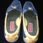 Cole Haan Blue Suede and Tan Leather tassel loafers. 11.5M