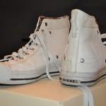 Diesel mens High Top LEATHER Gunmetal sneakers metal studs inlay Sz 45 12 White