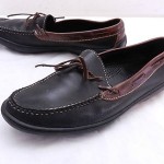 Mens 10.5 M COLE HAAN Black & Brown Leather Moc Toe Tie Loafers Boat Shoes