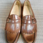 MENS COLE HAAN DRESS SHOES SIZE 9C LIGHT BROWN LEATHER SLIP ON BUCKLE LOAFERS