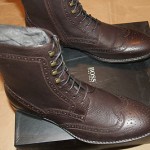Brand New w Box Hugo Boss Hekkio Leather Wingtip Boots for Men, Size US 7