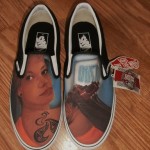 NWT BRAND NEW VANS SLIP ON CUSTOM CULTURE INK’D BLACK WHITE MENS SIZE 8.5 SHOES