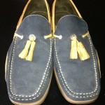 Cole Haan Blue Suede and Tan Leather tassel loafers. 11.5M