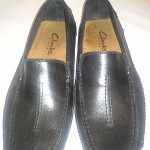 CLARKS |  MANSELL MENS BLACK LEATHER DRIVING MOC TOE SLIP ON LOAFERS SHOES (9 M)