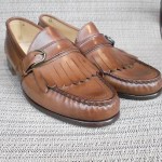 MENS COLE HAAN DRESS SHOES SIZE 9C LIGHT BROWN LEATHER SLIP ON BUCKLE LOAFERS