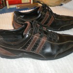 COLE HAAN Men’s Size 9 1/2 M Sneaker Casual Shoes BLACK LEATHER BROWN SUEDE TRIM