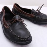 Mens 10.5 M COLE HAAN Black & Brown Leather Moc Toe Tie Loafers Boat Shoes
