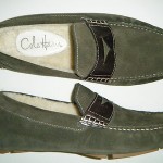 COLE HAAN Loden Green Suede DRIVING MOCS LOAFERS Shearling Lined MEN’S 8M EUC!