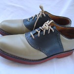 MENS COLE HAAN NAVY/ TAUPE LEATHER SADDLE SHOES  SIZE 8.5 D