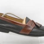 Mens shoes COLE HAAN black brown braided leather slip on tassel loafers sz 9.5 D