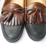COLE HAAN BLACK AND BROWN LEATHER KILTI TASSEL LOAFERS SIZE 9.5 B