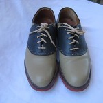MENS COLE HAAN NAVY/ TAUPE LEATHER SADDLE SHOES  SIZE 8.5 D