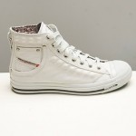 Diesel mens High Top LEATHER Gunmetal sneakers metal studs inlay Sz 45 12 White