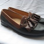 COLE HAAN BLACK AND BROWN LEATHER KILTI TASSEL LOAFERS SIZE 9.5 B