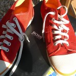 AMAZING HUGO BOSS MENS RED SUEDE LEATHER SNEAKERS EXCELLENT SZ 11/44
